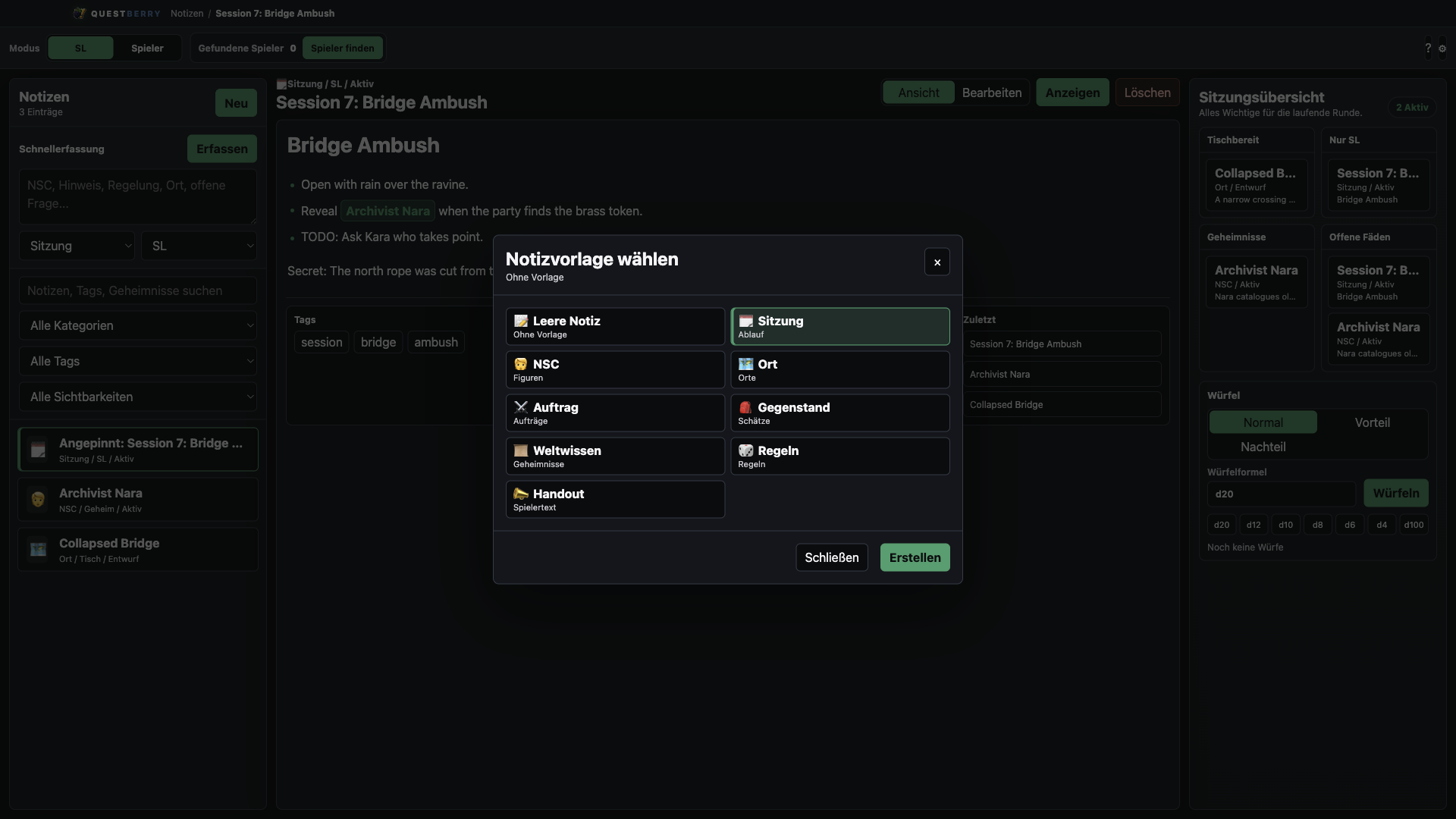 QuestBerry Template Stack für Orte, Quests und wiederkehrende Kampagnenelemente